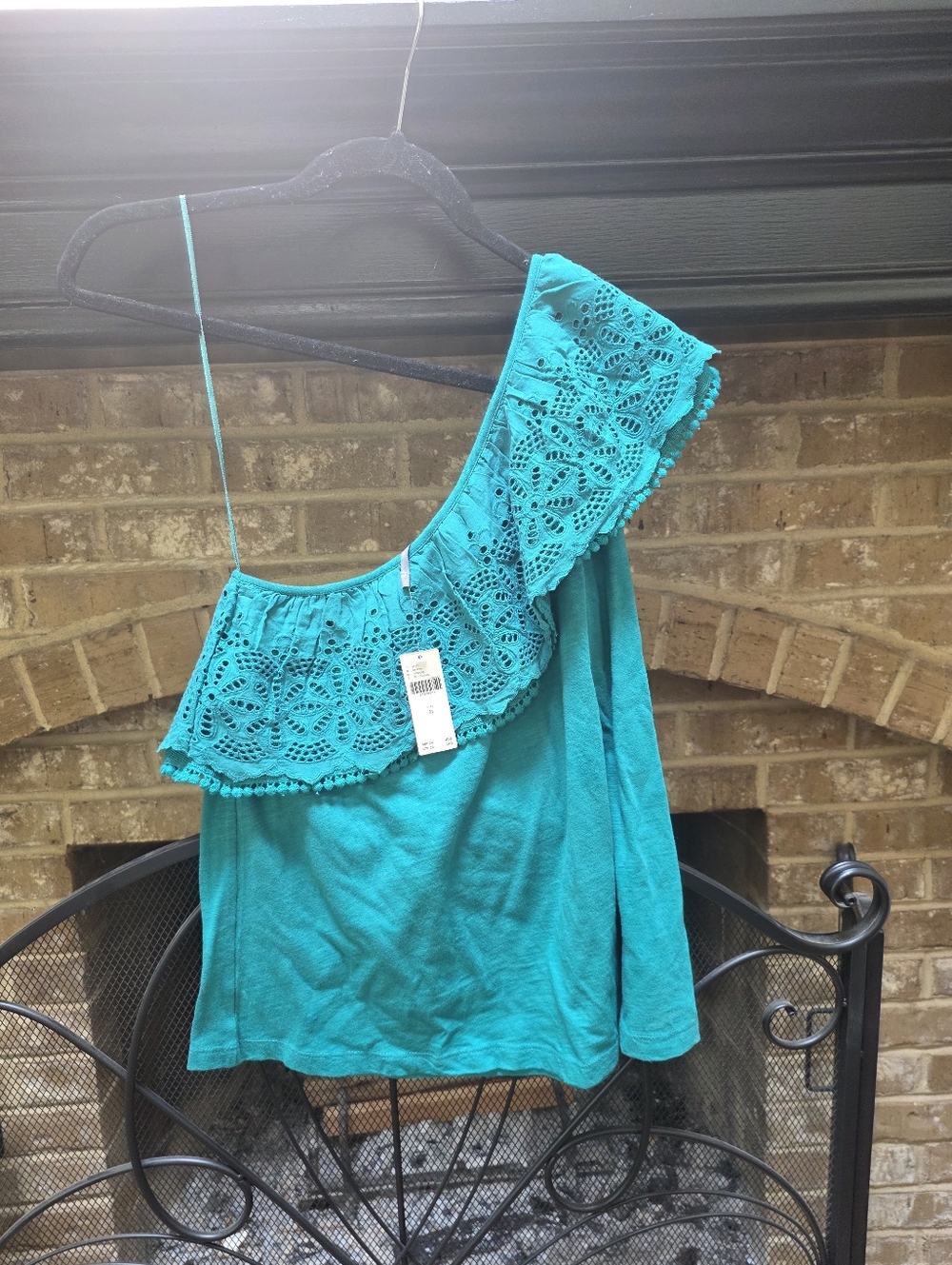 NWT Anthropologie Women’s One-Shoulder Crochet Trim Tank Top - Teal